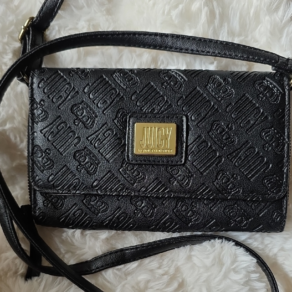 Juicy Couture Embossed Black and Gold Crossbody Bag